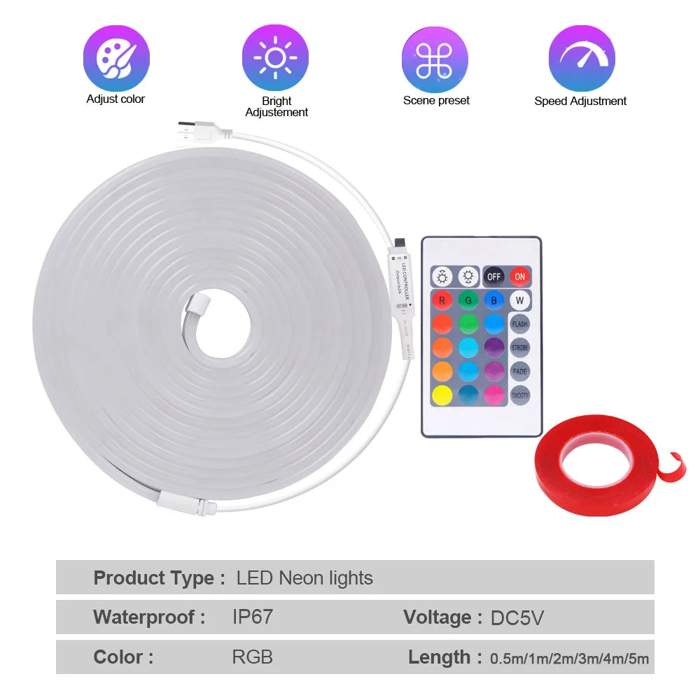 RGB LED Neon Strip Light Adhesive Tape 108LED/m 6x12mm